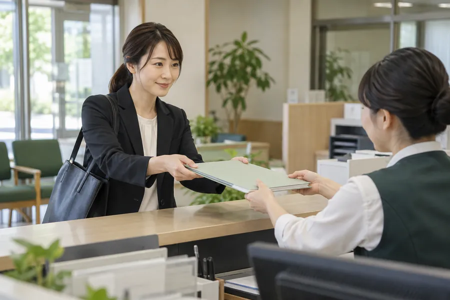 行政窓口で申請書類を提出する場面（AI生成イメージ）